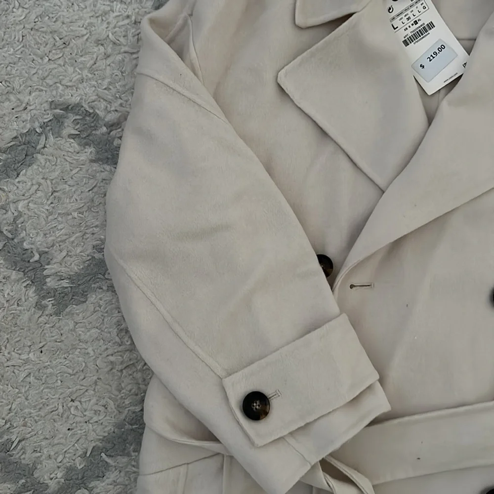 NWT Zara wool blend cream oversized trench style coat. - Picture 5 of 7